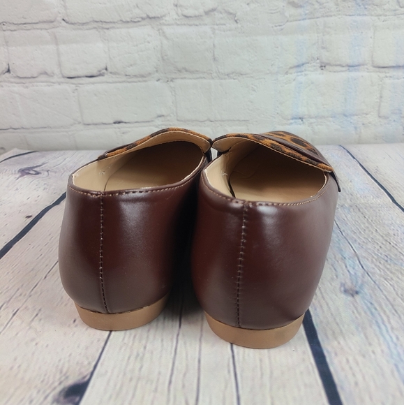 ModCloth The Cats Meow Faux Leather Brown Loafers Leopard Print Panel size 9 - Picture 5 of 9